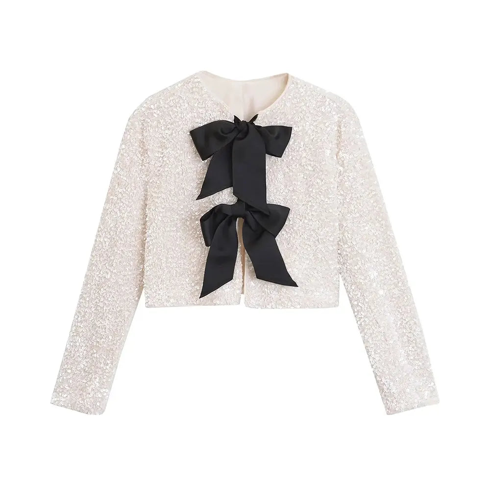 Sequin Cropped Bow Jacket