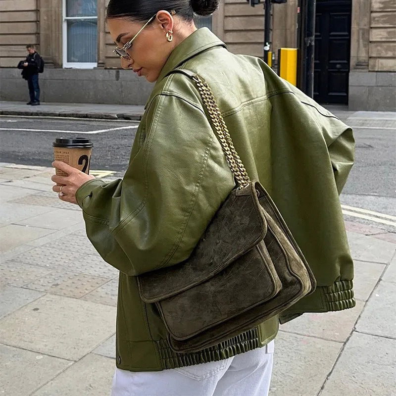 Faux Leather Cropped Jacket - Festigal