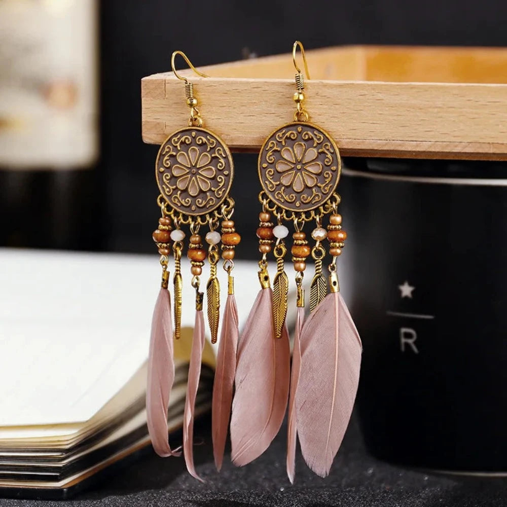 Boho Long Feather Earrings - Festigal