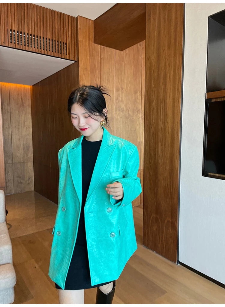 Crocodile Faux Leather Blazer - Festigal