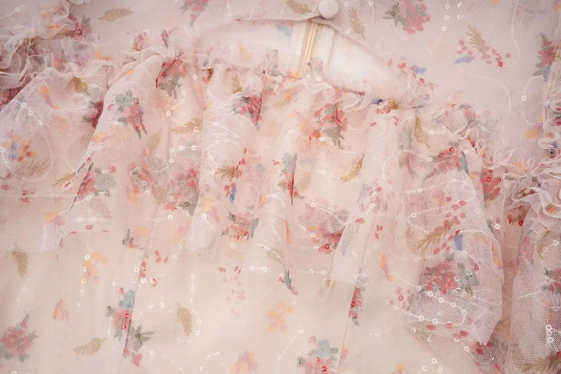 Floral Ruffled Embroidered Maxi Dress