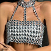 Rhinestone Halter Neck Crop Top - Festigal