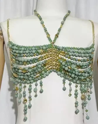 Beaded Tassel Chain Halter Neck Top