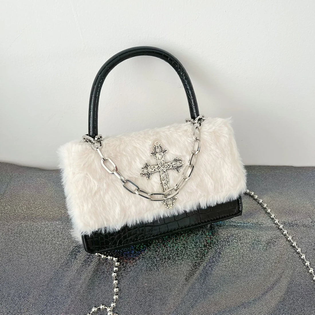 Faux Fur Gothic Crossbody Bag - Festigal