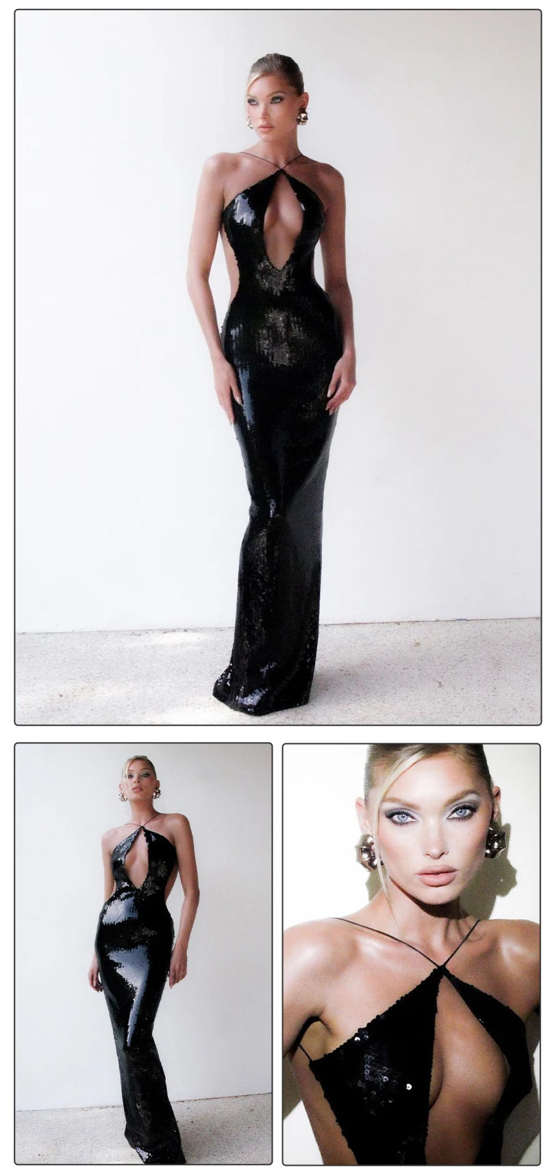 Black Sequin Halterneck Maxi Dress