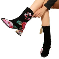 Floral Embroidered Ankle Boots - Festigal