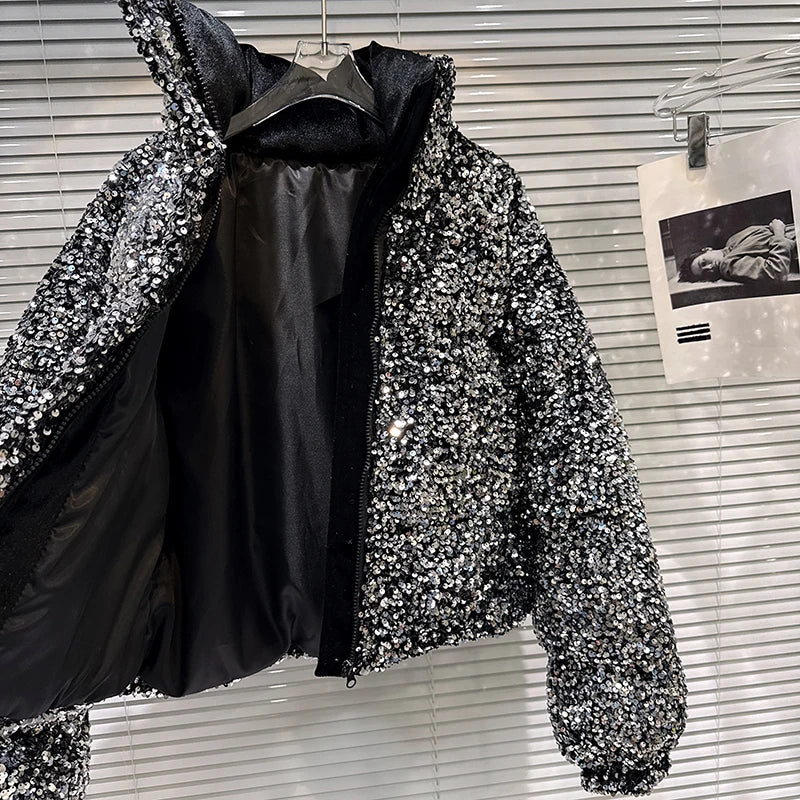 Sequin Puffer Bomber Jacket