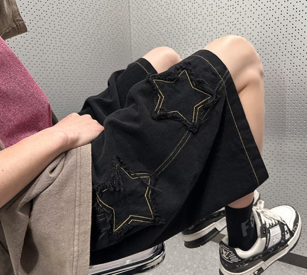 Unisex Baggy Applique Star Shorts - Festigal