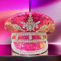 Pink Sequin Rhinestone Military Cap