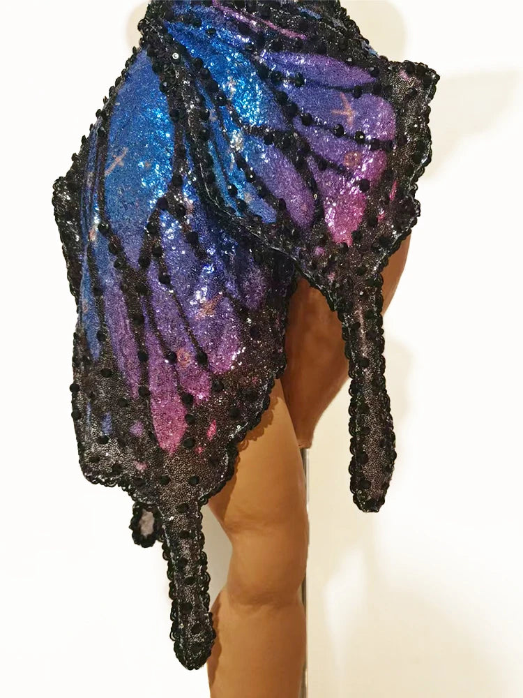3D Butterfly Wing Asymmetrical Dress