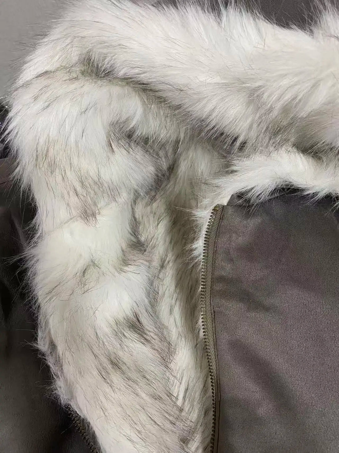 Reversible Grey Padded Faux Fur Jacket - Festigal