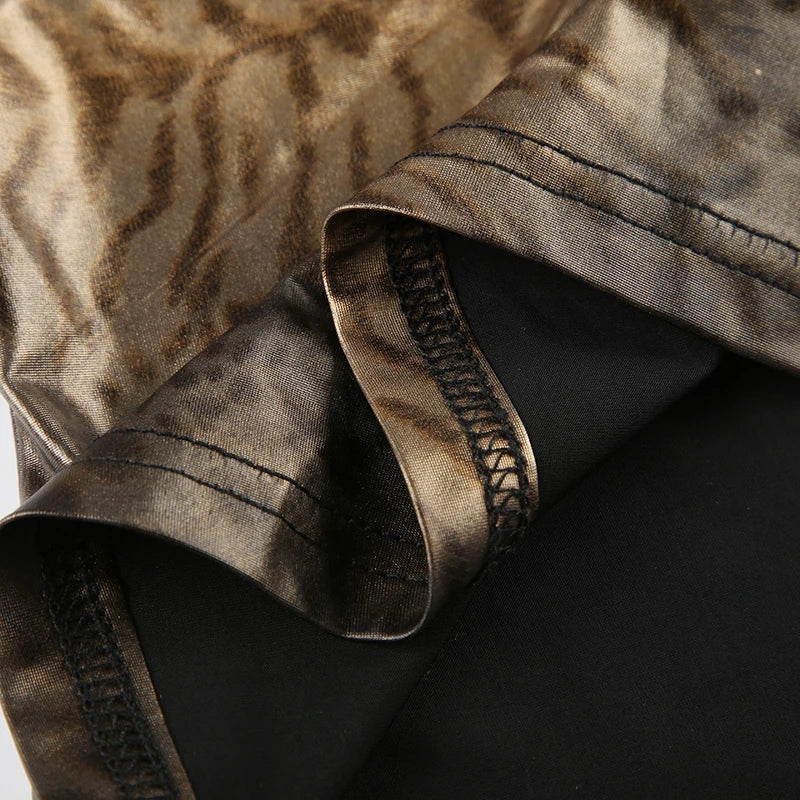 Wet Look Leopard Print Top - Festigal