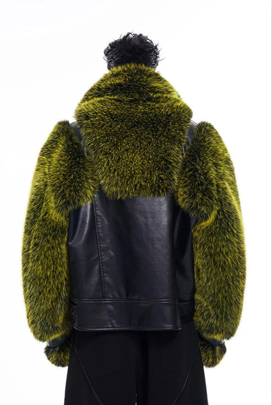 Men's Faux Fur Patchwork Coat - Festigal