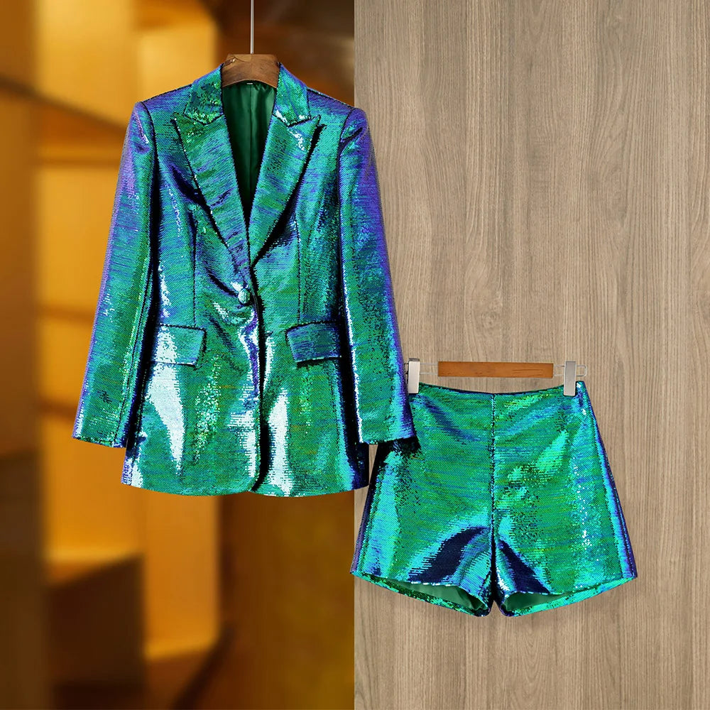 Glitter Sequinned Blazer Shorts Suit - Festigal