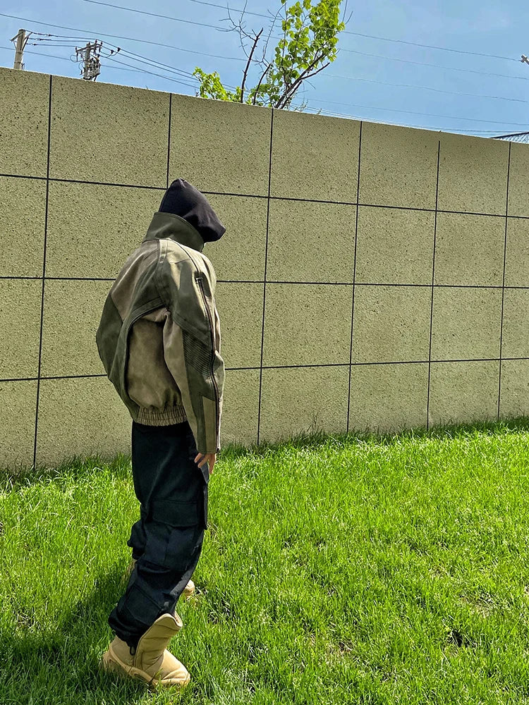 Mens Faux Leather Patchwork Jacket - Festigal