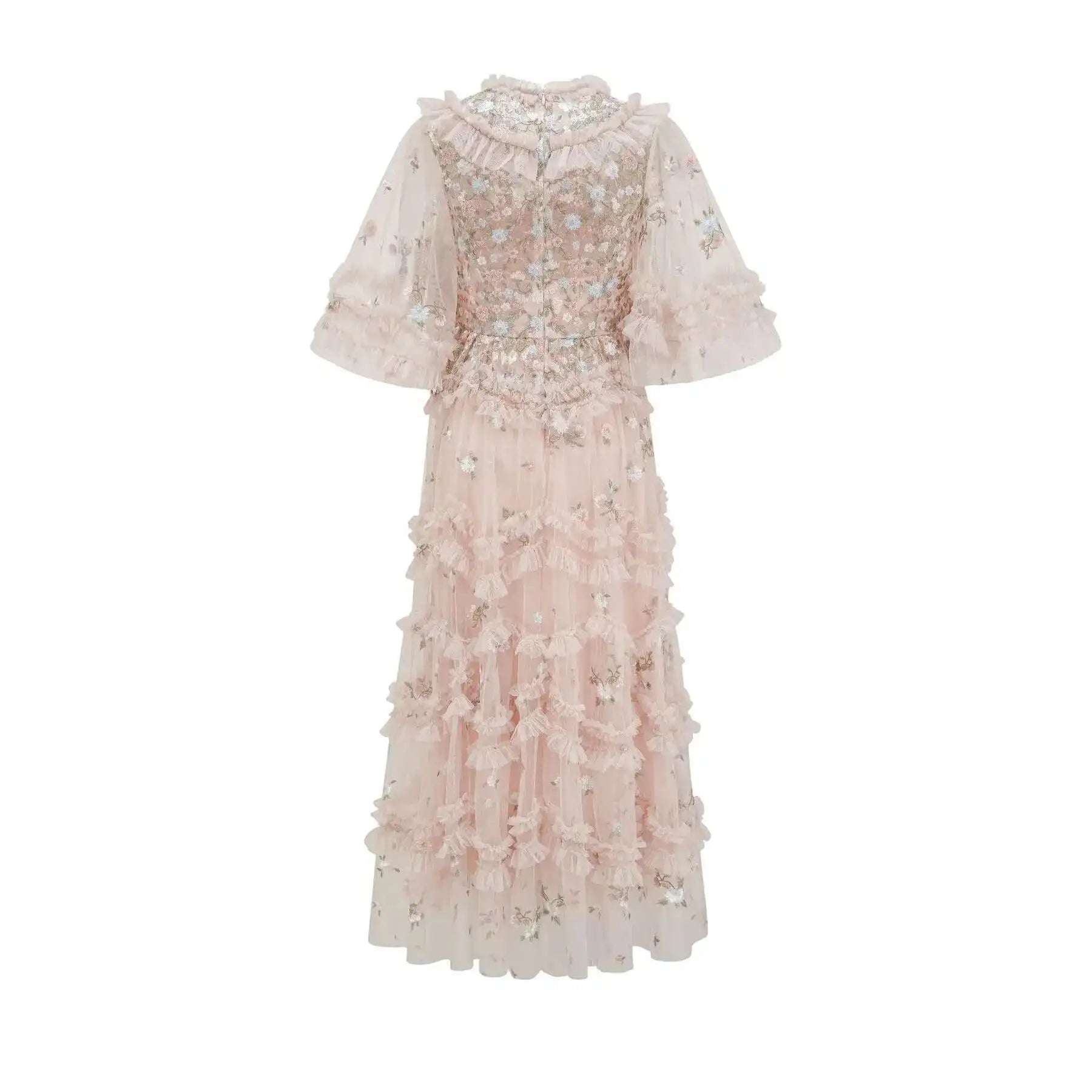 Floral Ruffled Embroidered Maxi Dress