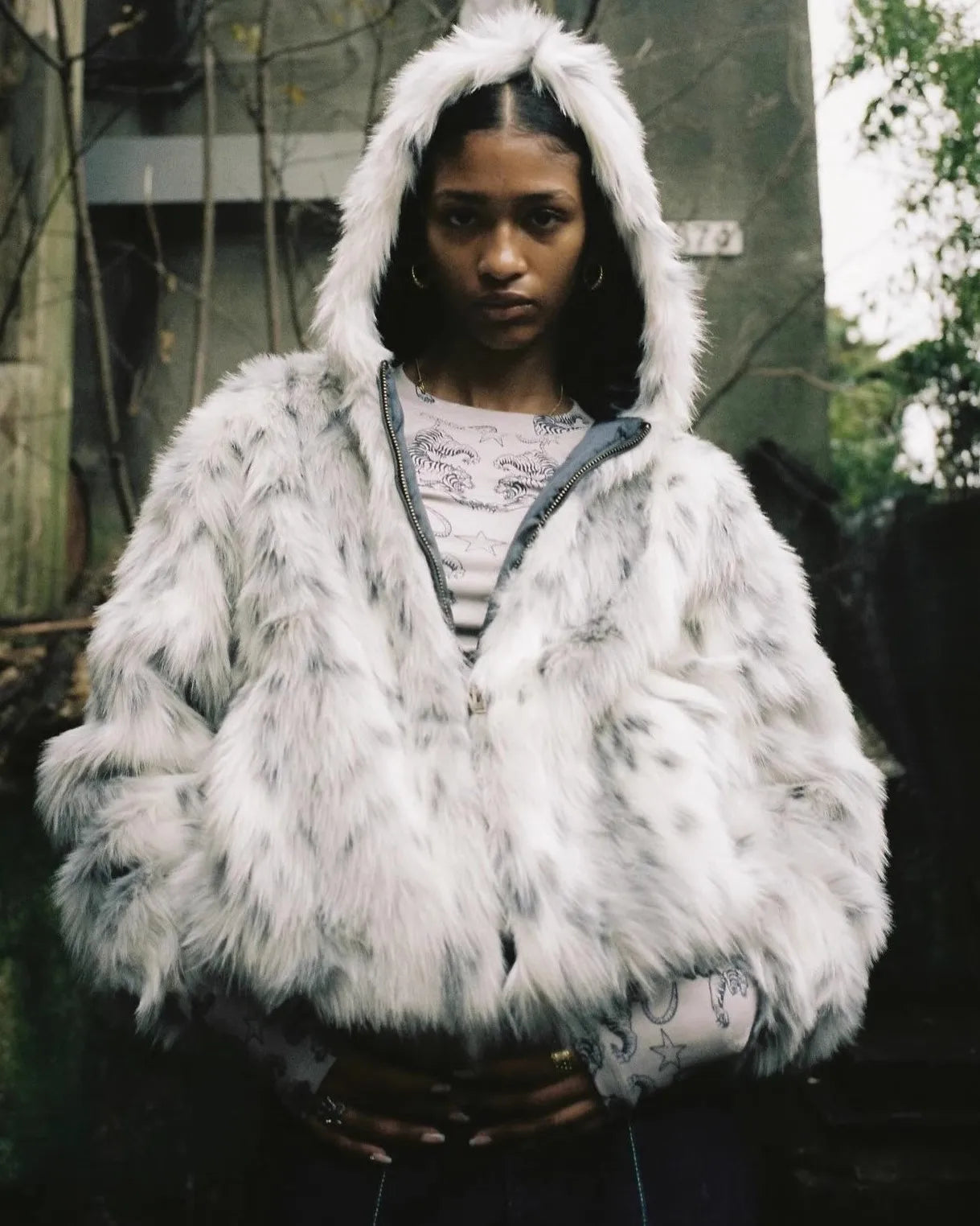 Men's Snow Leopard Faux Fur Coat - Festigal