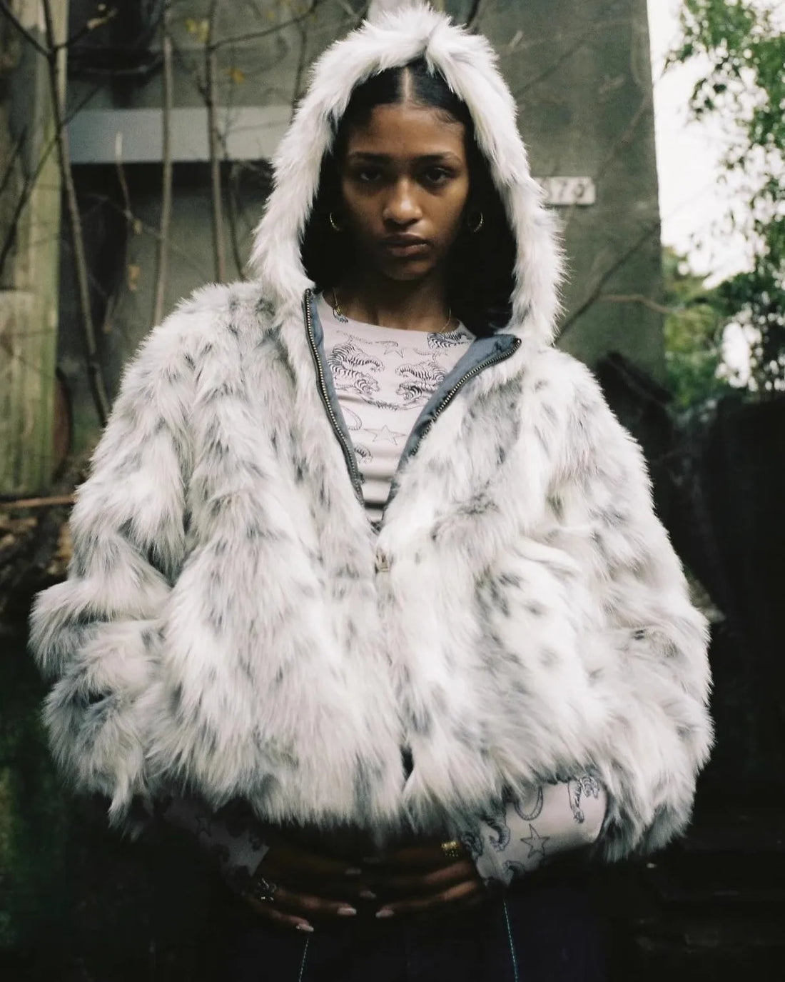 Men's Snow Leopard Faux Fur Coat - Festigal