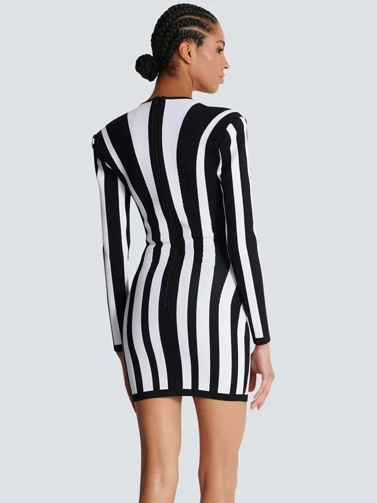 Black and White Striped Bandage Dress