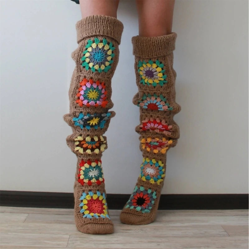 Granny Square Thigh High Socks