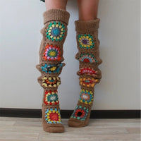 Granny Square Thigh High Socks