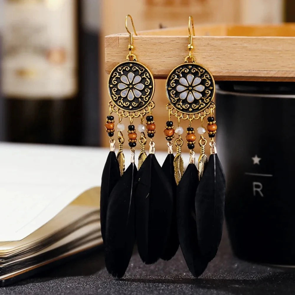 Boho Long Feather Earrings - Festigal