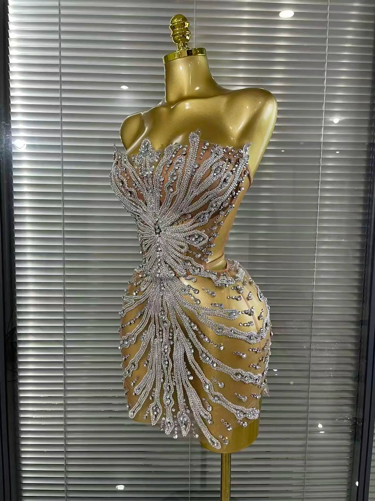 Rhinestone Mesh Strapless Dress
