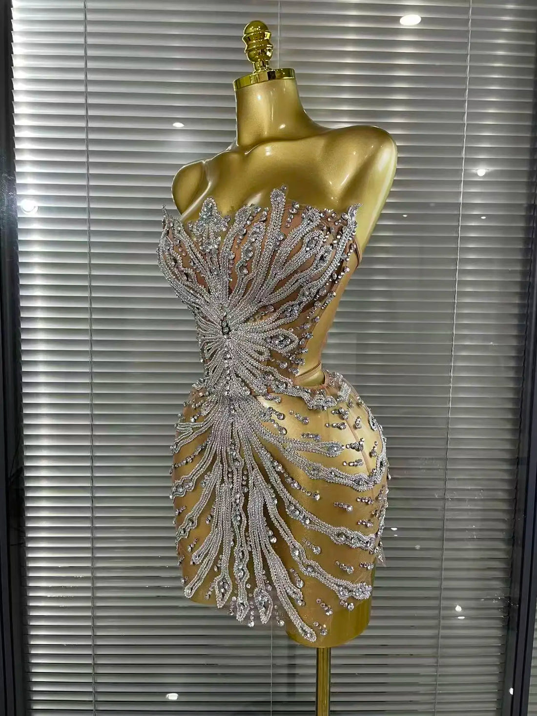 Rhinestone Mesh Strapless Dress