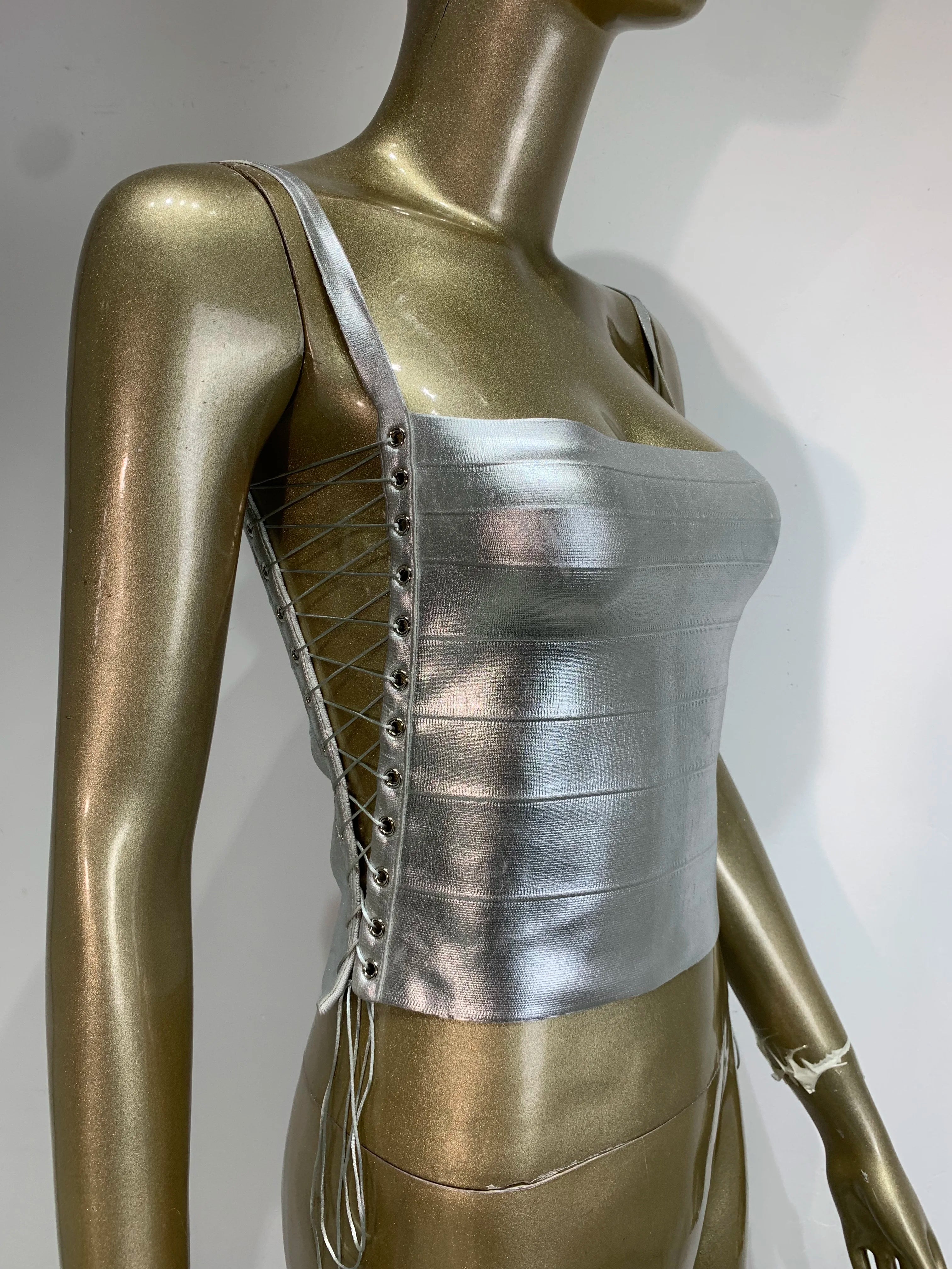 Metallic Bandage Lace Up Top