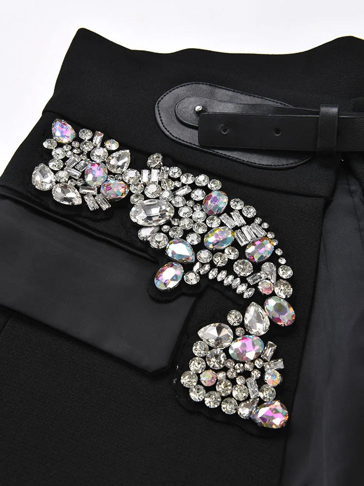 Irregular Rhinestone High Waisted Skirt - Festigal