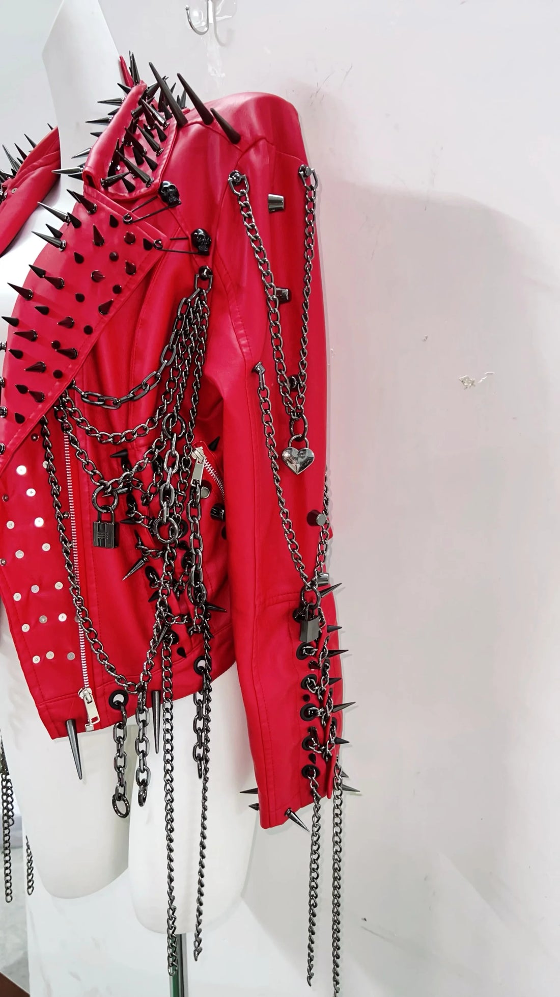 Red Faux Leather Spiked Jacket