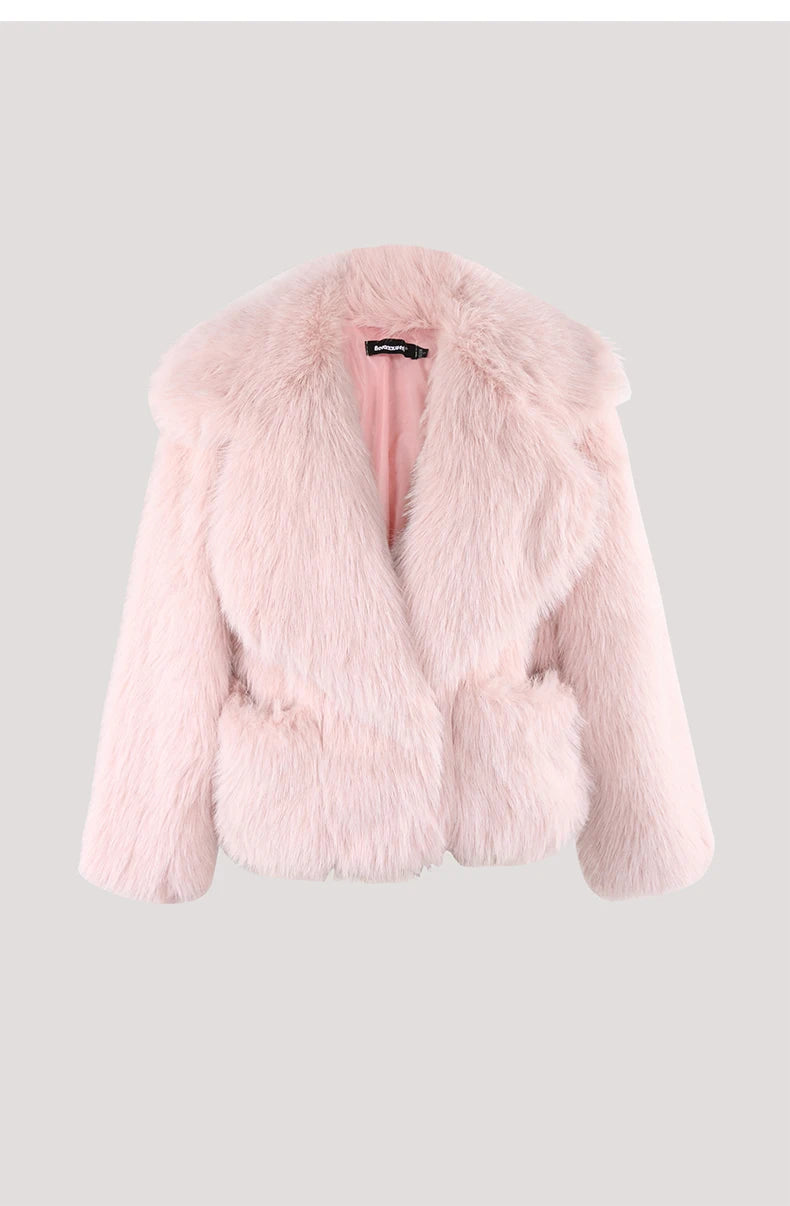 Faux Fur Oversized Collar Coat - Festigal