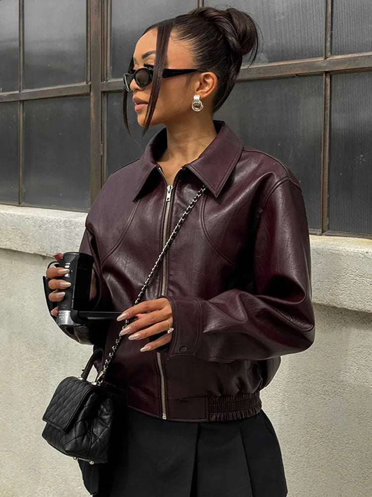 Faux Leather Cropped Jacket - Festigal
