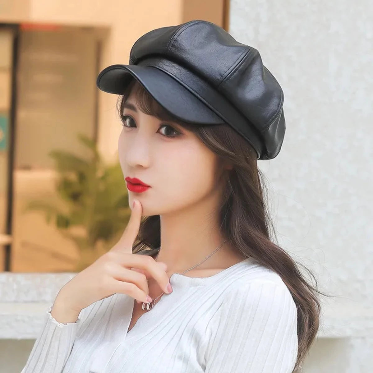 Faux Leather Adjustable Beret Cap - Festigal