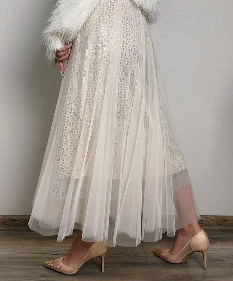 Sequin Mesh Midi Skirt - Festigal