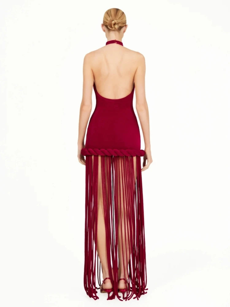 Velour Rope Tassel Maxi Dress