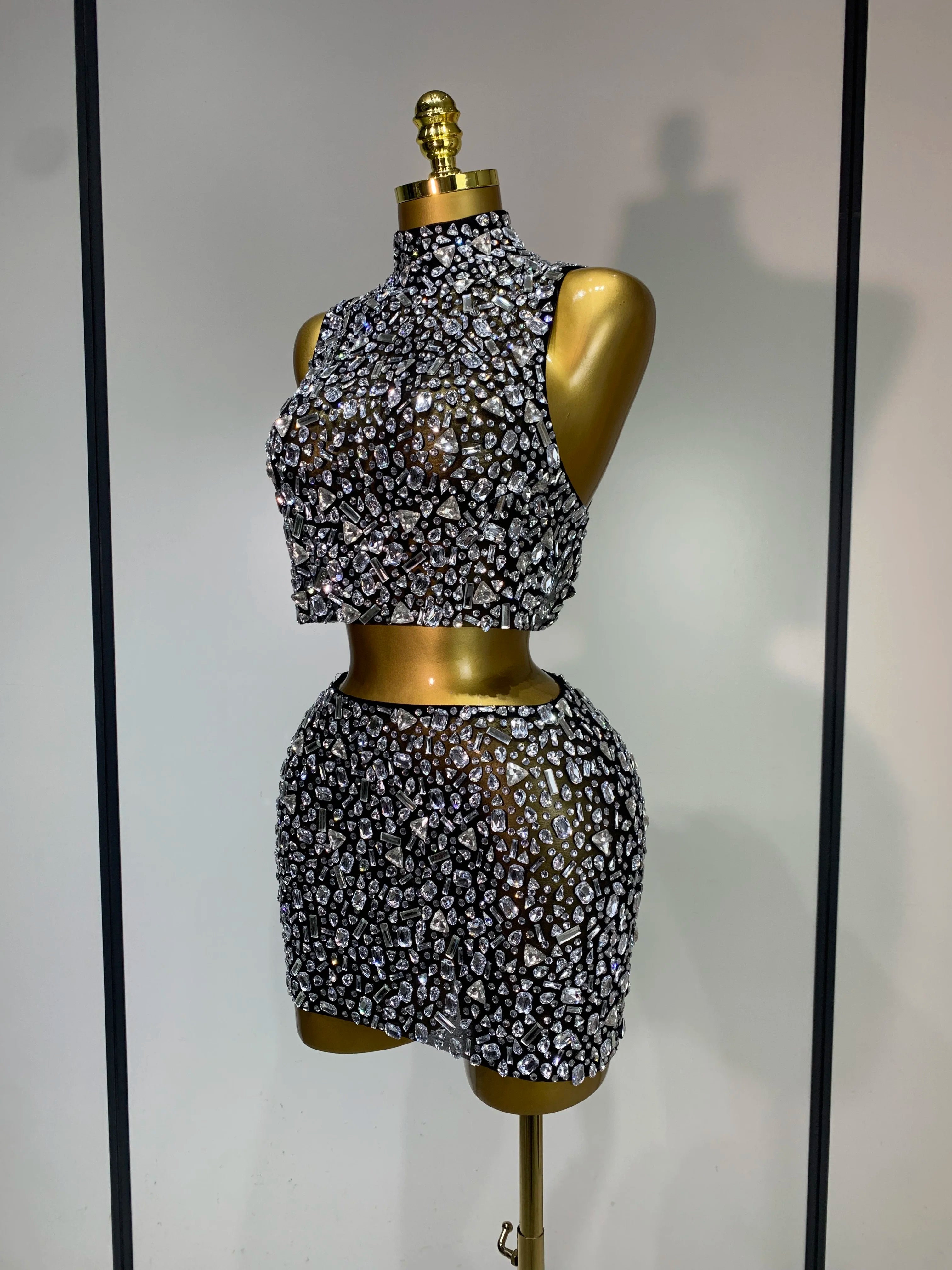 Rhinestone Tank Top & Mini Skirt Set