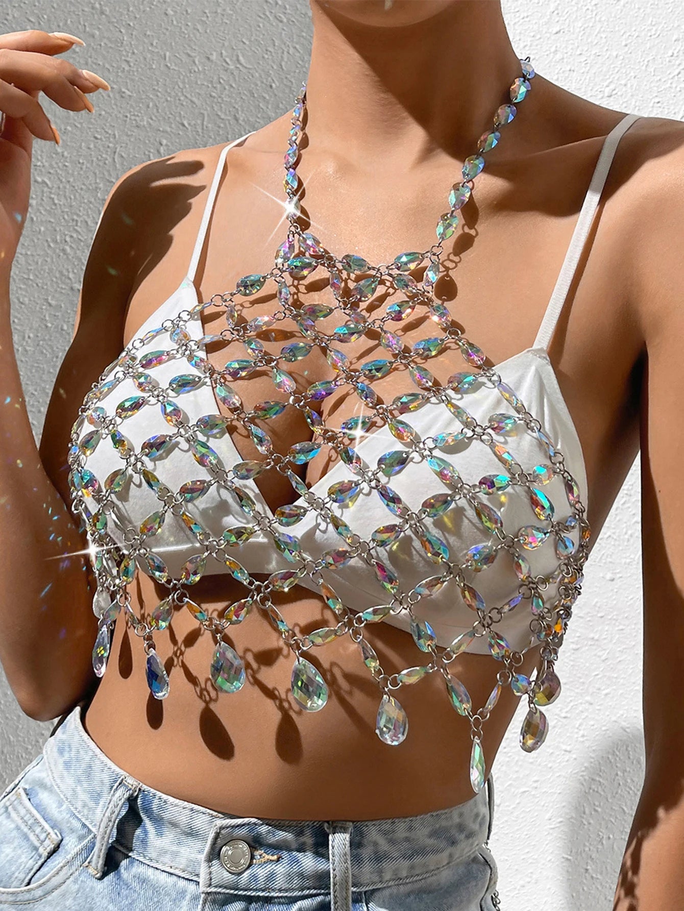 Hollow Out Rhinestone Top - Festigal
