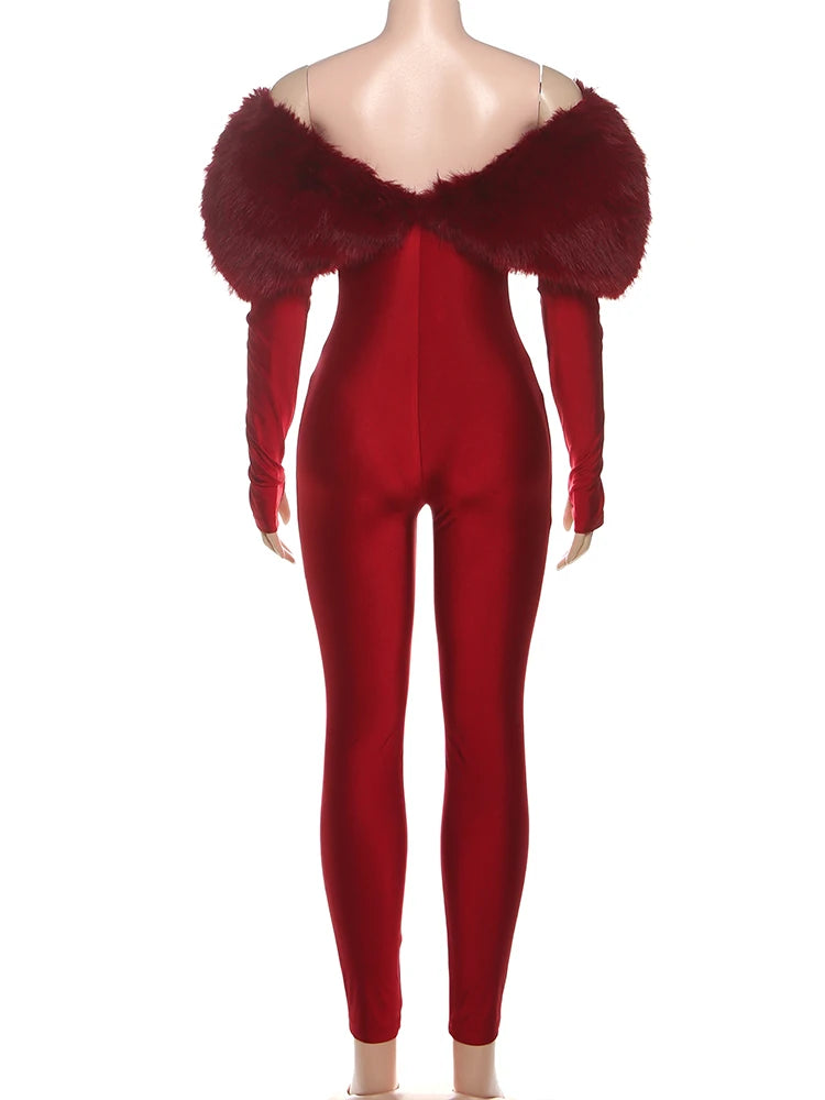 Fur Cut Out Wet Look Bodysuit