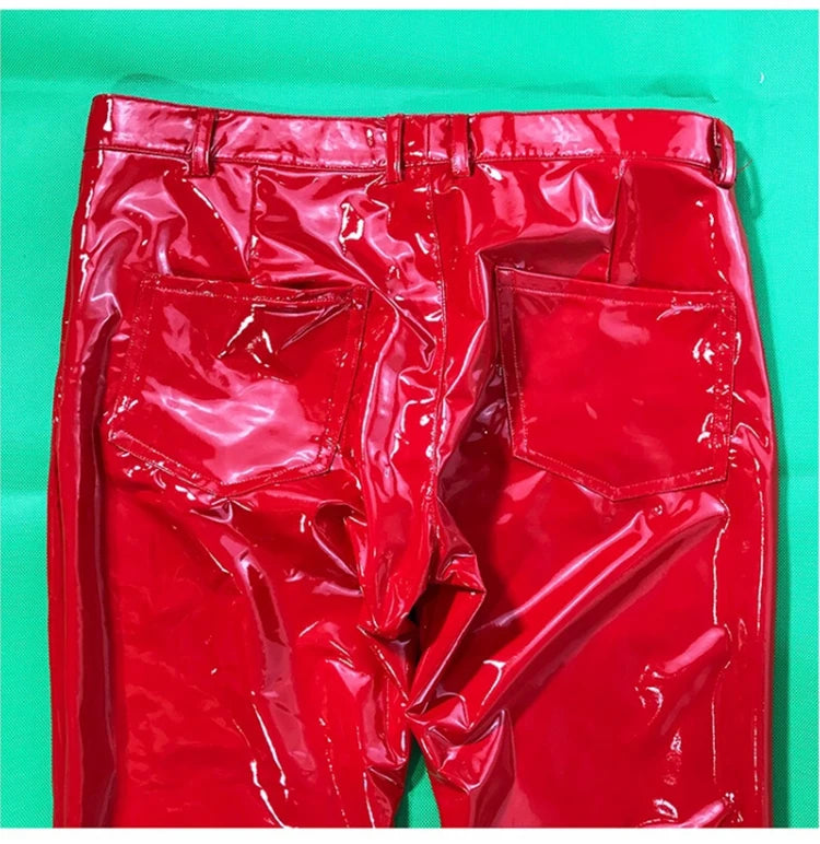 Mens Red Faux Leather Pants - Festigal