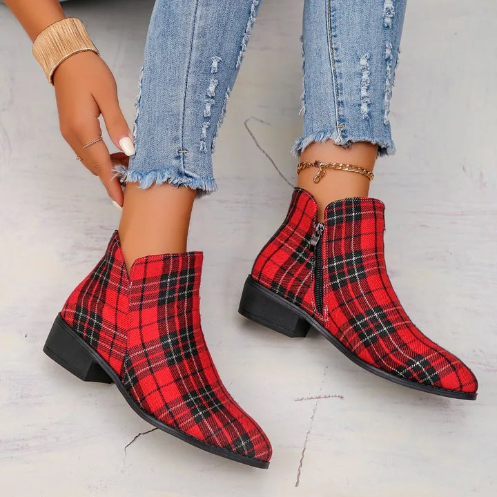 Red Plaid Ankle Boots - Festigal