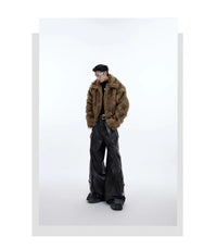 Unisex Brown Faux Fur Coat