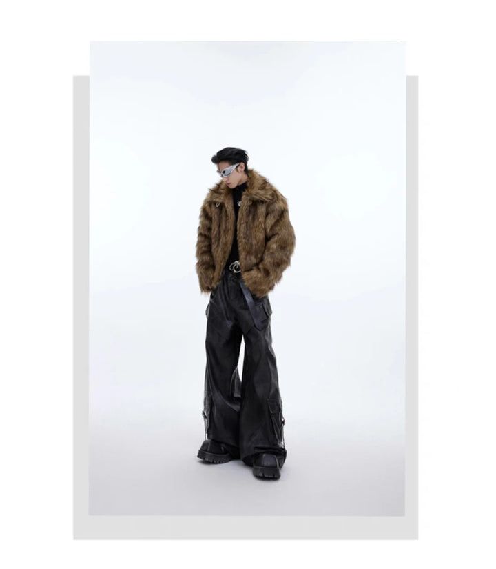 Unisex Brown Faux Fur Coat - Festigal