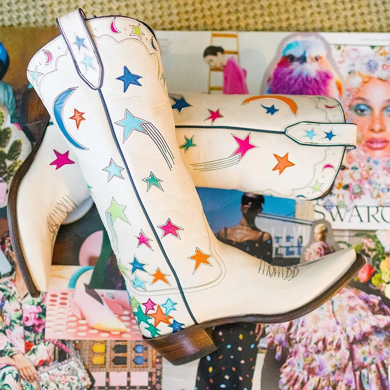 White Celestial Cowboy Boots - Festigal
