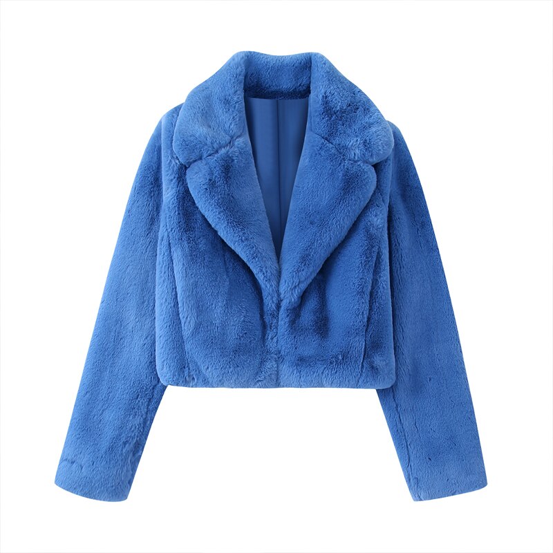 Blue For You Faux Fur Short Waist Jacket - Festigal