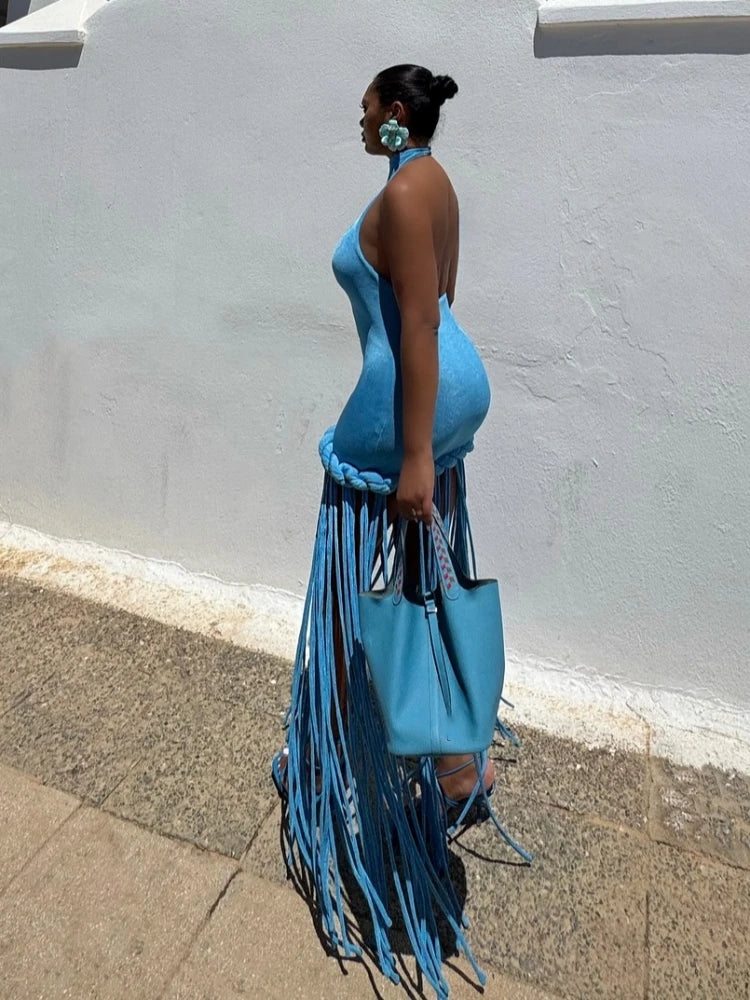 Velour Rope Tassel Maxi Dress