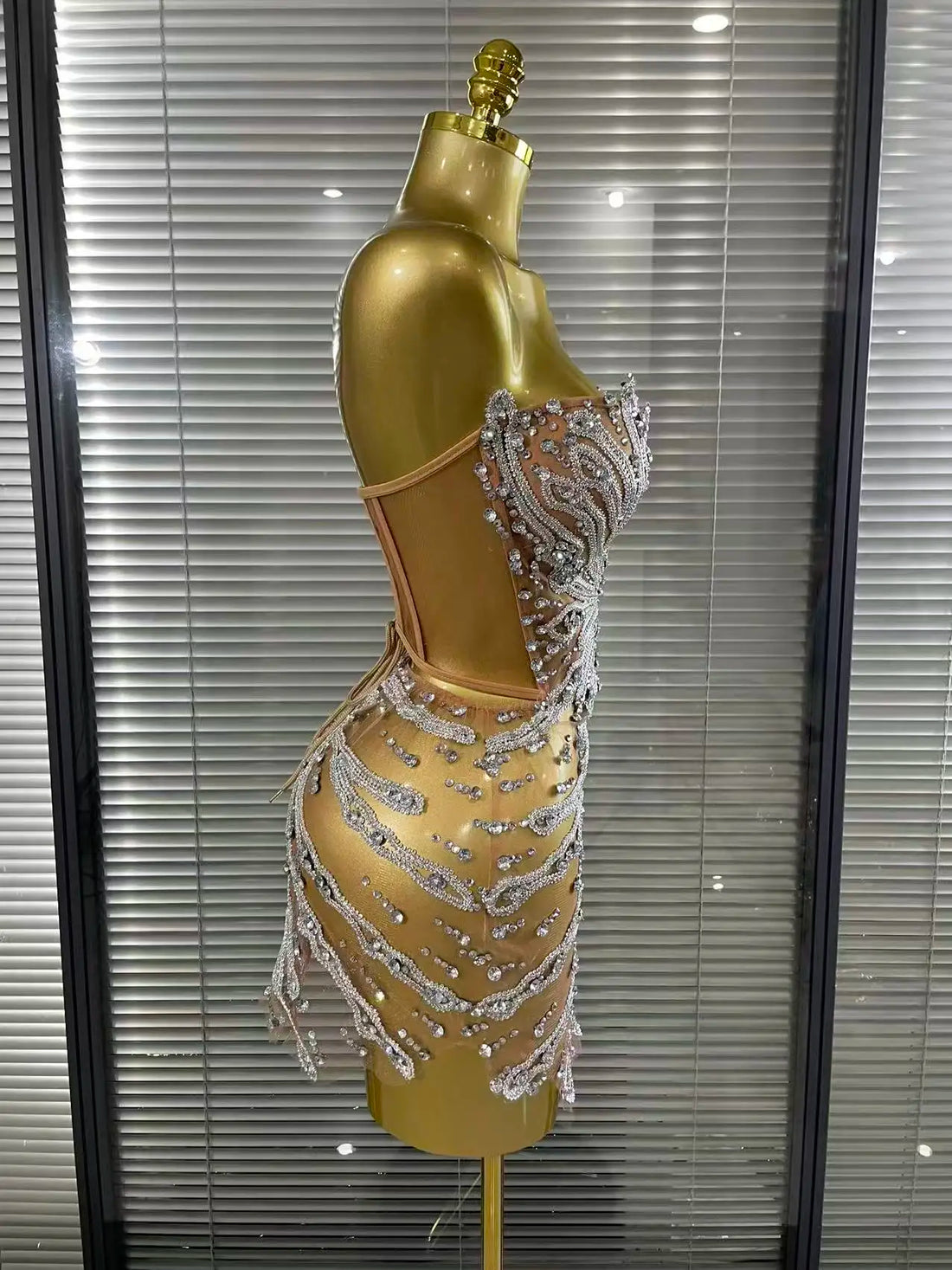 Rhinestone Mesh Strapless Dress