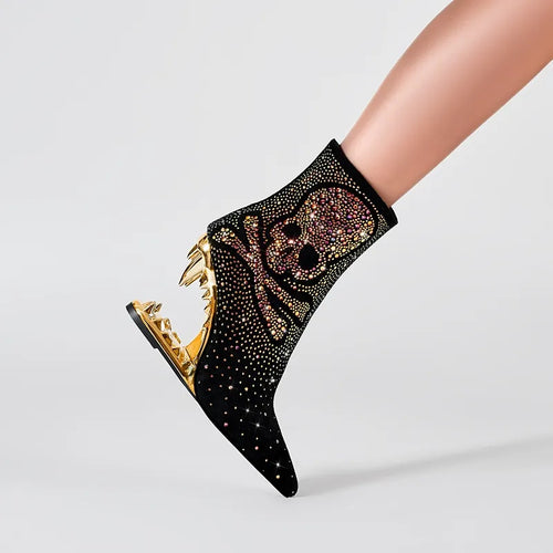Sparkly Skull Toothed Heel Boots - Festigal
