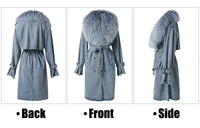 Mongolian Fur Collar Denim Trench Coat