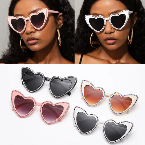 Heart Shaped Rhinestone Sunglasses - Festigal